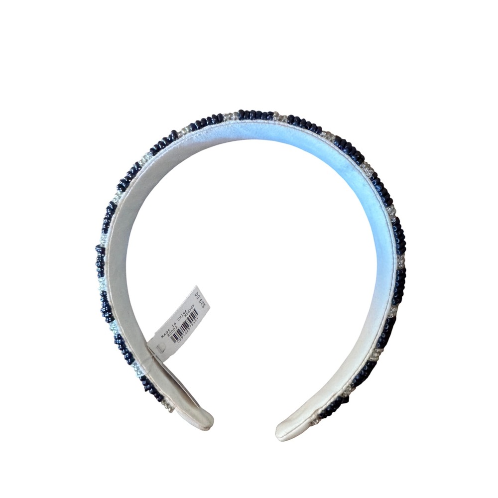 J. Crew Beaded Striped Beaded Puffy Headband Navy White Boho Chic Accessory NWT - Picture 5 of 6